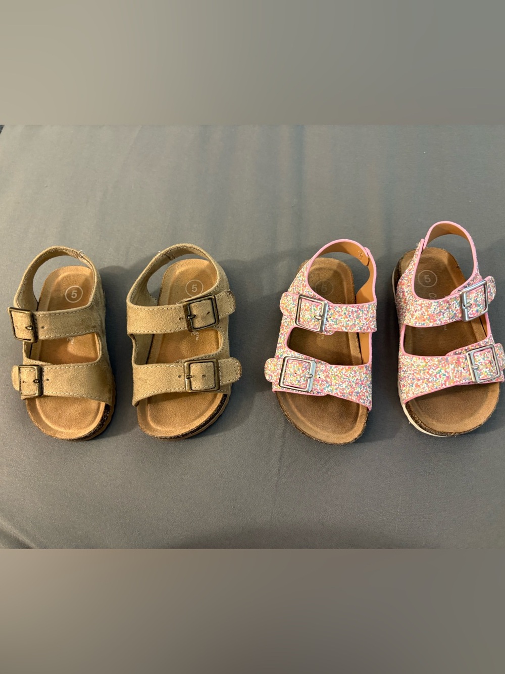 Cat & Jack Pink Glitter and Tan footbed Double-Buckle Sandals lot 2 toddler 5c